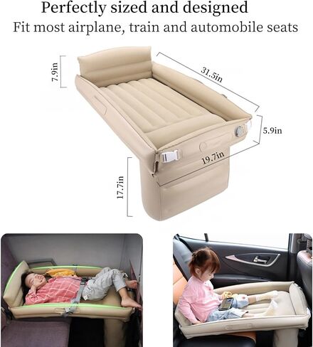 Inflatable Toddler Airplane Bed Baby Travel Bed Airplane Travel Essentials Kids Car Inflatable Bed Travel Portable Crib with Rails Sides Hand Pump Safety Belt and Carry Bag Sets in Saudi Arabia