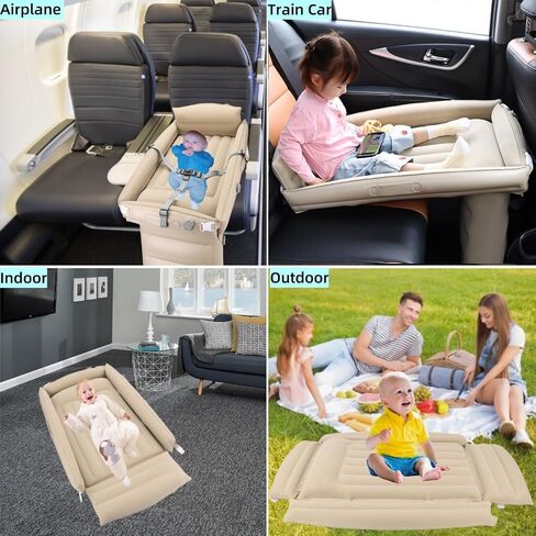 Inflatable Toddler Airplane Bed Baby Travel Bed Airplane Travel Essentials Kids Car Inflatable Bed Travel Portable Crib with Rails Sides Hand Pump Safety Belt and Carry Bag Sets in Saudi Arabia