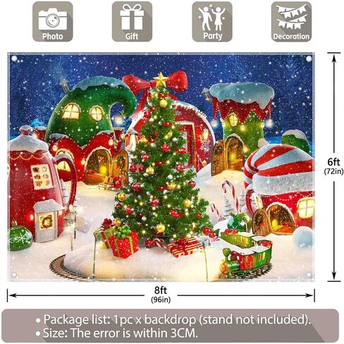 7x5ft Fabric Christmas Village Photography Backdrop Winter Snow Pine Tree Background Fairy Tale Animated Kids Xmas Party Decorations Photo Booth Banner in Saudi Arabia