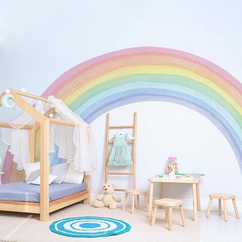 funlife Large Peel and Stick Vinyl Rainbow Wall Mural, Seamless Pastel Watercolor Rainbow Wall Sticker for Nursery Baby Kids Bedroom Living Room Decor, 94.49"x55.12" in Saudi Arabia