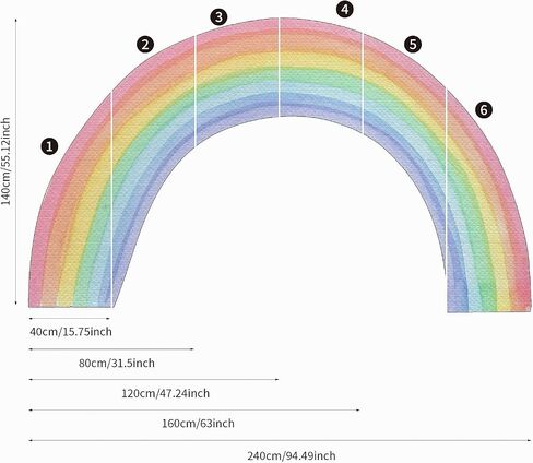 funlife Large Peel and Stick Vinyl Rainbow Wall Mural, Seamless Pastel Watercolor Rainbow Wall Sticker for Nursery Baby Kids Bedroom Living Room Decor, 94.49"x55.12" in Saudi Arabia