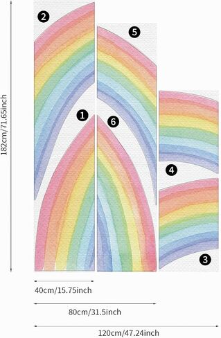 funlife Large Peel and Stick Vinyl Rainbow Wall Mural, Seamless Pastel Watercolor Rainbow Wall Sticker for Nursery Baby Kids Bedroom Living Room Decor, 94.49"x55.12" in Saudi Arabia