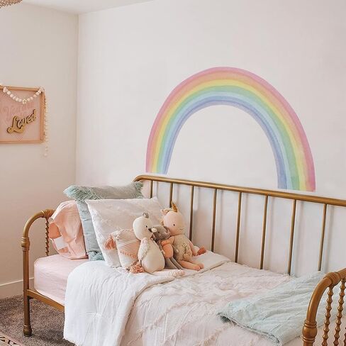funlife Large Peel and Stick Vinyl Rainbow Wall Mural, Seamless Pastel Watercolor Rainbow Wall Sticker for Nursery Baby Kids Bedroom Living Room Decor, 94.49"x55.12" in Saudi Arabia