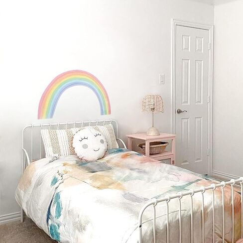 funlife Large Peel and Stick Vinyl Rainbow Wall Mural, Seamless Pastel Watercolor Rainbow Wall Sticker for Nursery Baby Kids Bedroom Living Room Decor, 94.49"x55.12" in Saudi Arabia