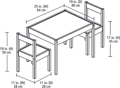 PJ Wood 3 Piece Solid Rubberwood Table and Chairs Set with Natural Finish, Rounded Edges and Corners, and Wipeable Dry Erase Surface in Saudi Arabia