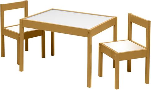 PJ Wood 3 Piece Solid Rubberwood Table and Chairs Set with Natural Finish, Rounded Edges and Corners, and Wipeable Dry Erase Surface in Saudi Arabia