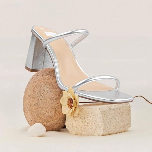 BCTEX Women's High Heeled Sandal Square Toe with Two Strap | Women Slip on High-heeled Strappy Sandal Ankle Strap Block Heels Comfortable for Weddings, Parties, Vacations and Daily in Saudi Arabia