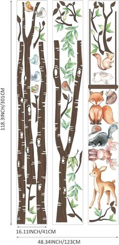 Giant Brown Birch Tree Wall Stickers Peel and Stick, Textured Vinyl Nursery Woodland Animals Wall Decals Murals, Tree Wallpaper Deer Wall Art Decor for Girls Bedroom Boys Playroom Kids Room in Saudi Arabia