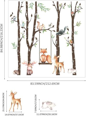 Giant Brown Birch Tree Wall Stickers Peel and Stick, Textured Vinyl Nursery Woodland Animals Wall Decals Murals, Tree Wallpaper Deer Wall Art Decor for Girls Bedroom Boys Playroom Kids Room in Saudi Arabia