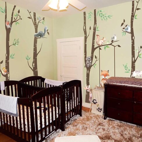 Giant Brown Birch Tree Wall Stickers Peel and Stick, Textured Vinyl Nursery Woodland Animals Wall Decals Murals, Tree Wallpaper Deer Wall Art Decor for Girls Bedroom Boys Playroom Kids Room in Saudi Arabia