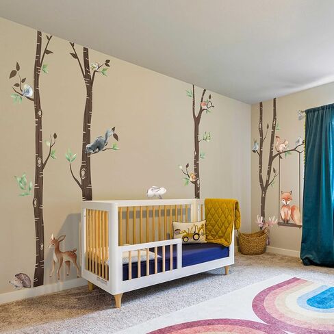 Giant Brown Birch Tree Wall Stickers Peel and Stick, Textured Vinyl Nursery Woodland Animals Wall Decals Murals, Tree Wallpaper Deer Wall Art Decor for Girls Bedroom Boys Playroom Kids Room in Saudi Arabia