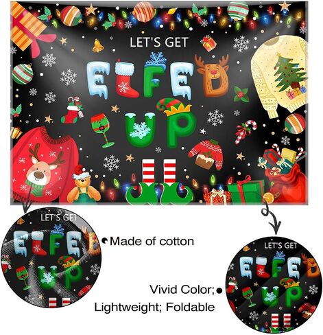 Mocsicka Ugly Sweater Elfed Up Party Backdrop Ugly Sweater Christmas Decoration Party Winter Kids Elfed Photo Booth Background Banner (7x5ft (82x60 inch)) in Saudi Arabia