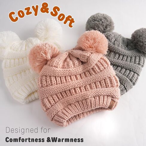 FURTALK Baby Winter Knitted Beanie Hat Soft Warm Pom Poms Toddler Skull Cap | Premium Acrylic & Cozy Ribbed Knit Design, Double-Layer Warmth, Snug Elastic Fit (0-3T), Available Multiple Colors in Kuwait