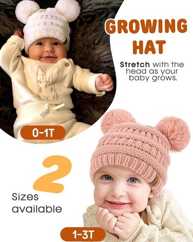 FURTALK Baby Winter Knitted Beanie Hat Soft Warm Pom Poms Toddler Skull Cap | Premium Acrylic & Cozy Ribbed Knit Design, Double-Layer Warmth, Snug Elastic Fit (0-3T), Available Multiple Colors in Kuwait