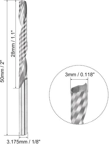 uxcell End Mill CNC Router Bit 1/8" 3.175mm Shank, 2.8mm x 15mm Carbide Single Spiral Flute Upcut Milling Cutter for Acrylic PVC MDF Hardwood in Saudi Arabia