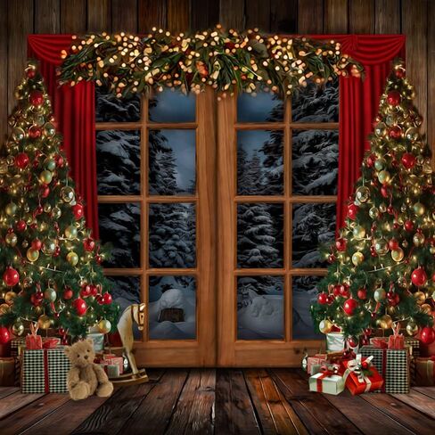 Kate 10×10ft Christmas Photography Backdrop Winter Xmas Background with Window Christmas Wood Red Theme Photo Studio Proper in Saudi Arabia