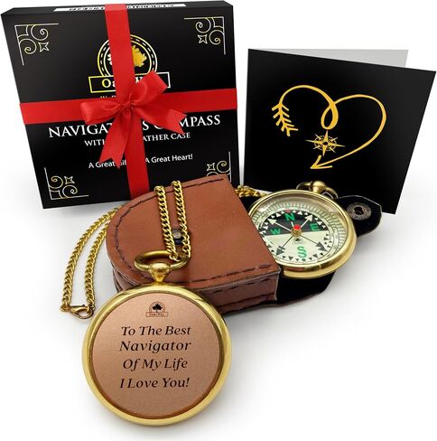Dad's Compass Gift - Pocket Watch Compass with Chain & Leather Case - Birthday Gifts for Dad from Daughter Or Son, Christmas Daddy Gift Ideas, for Father Who Wants Nothing, Bday Dad Gifts in Saudi Arabia