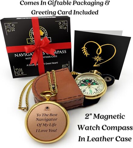 Dad's Compass Gift - Pocket Watch Compass with Chain & Leather Case - Birthday Gifts for Dad from Daughter Or Son, Christmas Daddy Gift Ideas, for Father Who Wants Nothing, Bday Dad Gifts in Saudi Arabia