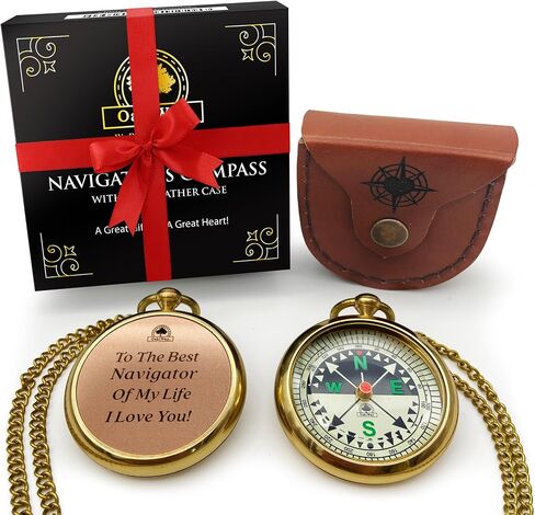 Dad's Compass Gift - Pocket Watch Compass with Chain & Leather Case - Birthday Gifts for Dad from Daughter Or Son, Christmas Daddy Gift Ideas, for Father Who Wants Nothing, Bday Dad Gifts in Saudi Arabia