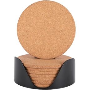 Cork Coasters Set of 8, Rounded Edge 4.3inch Coastr for Drinks and Pot Holders, with Holder Ideal for Home & Office