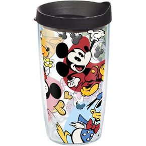 Tervis Disney - كوب شخصيات كلاسيكية مع غلاف وغطاء أسود، 16oz، شفاف