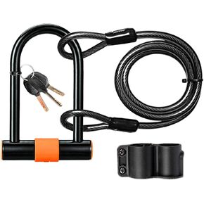 Bike U Lock with Cable Bike Lock Heavy Duty Bicycle U-Lock with Mounting Bracket for Road Bike/Mountain Bike/Folding Bike/Motorcycle