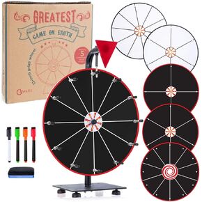 5 in 1 Tabletop Prize Wheel Spinner - 12" Carnival Games Smooth Spinning Wheel for Prizes, Raffle - Portable Dry Erase Spin the Wheel Game with Stand, Marker Pen & Eraser - Black & White Wheel Faces in Saudi Arabia