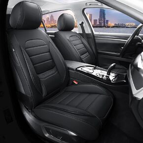 COVER EMPIRE Leather Car Seat Covers, Universal Fit Seat Covers for Cars, Full Coverage Front Seat Covers with Lumbar Support, Waterproof Breathable Automotive Seat Covers for Trucks SUVs Sedans, Gray