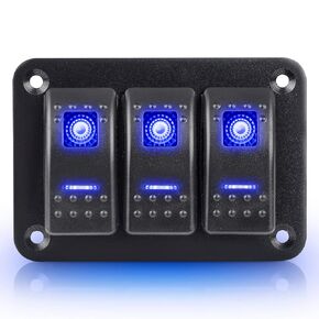 WATERWICH Rocker Switch Panel 3 Gang Marine Car Boat Aluminum 5 Pin On/Off Toggle Switches with Night Glow Stickers for RV Truck Vehicle