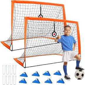 E-SDS Kids Soccer Goals for Backyard Training(Size 6'x4'), Portable Soccer Net Pop Up Soccer Goal Kits, Set of 2