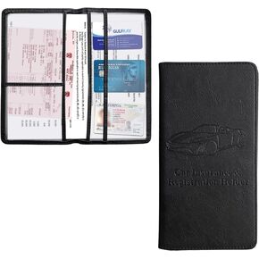 Kewucn Car Registration and Insurance Holder, Leather Auto Glove Box Organizer with Magnetic Shut, Vehicle Compartment Accessories Case for Cards, Driver License & Essential Documents