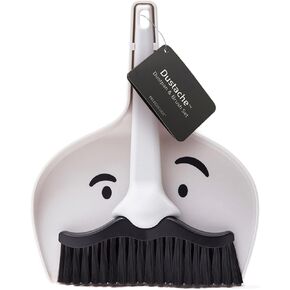 PELEG DESIGN Mini Mustache Dustpan and Brush Set, Black and White, Plastic Handle, Ideal for Cleaning Tablets, Desks, Cars, Kids, Pets