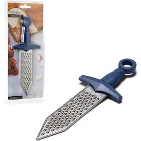 PELEG DESIGN – Gratiator Small Cheese Grater Stainless Steel Sword-Shaped Grating Utensil Lemon Zester Tool with Royal Blue Plastic Handle | Mini Cheese Grater for Parmesan Cheese Ginger Vegetables