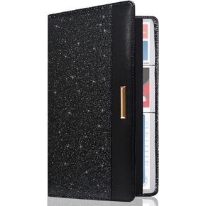 Caweet Car Registration and Insurance Holder Vehicle Glove Box Organizer Leather Document Holder for Driver's License, ID, Key Information Cards with Elastic Band Closure, Glitter Black