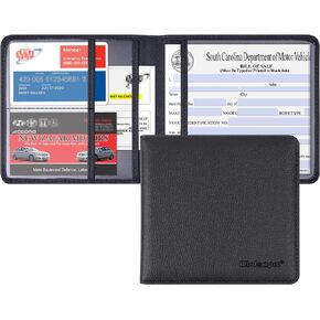 Wisdompro Small Car Registration and Insurance Documents Holder - Premium PU Leather Vehicle Glove Box Paperwork Wallet Case Organizer for ID, Driver's License, Key Contact Information Cards