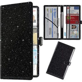 Car Registration and Insurance Card Holder, Car Document Holder for Cards, Driver Vehicle License Document Glove Box Compartment Organizer, Car Accessories for Women Brown