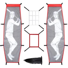 4Pcs Baseball Pitching Net Set - Baseball Softball Pitching Target Dummy Batter Training Aids with Adjustable 9 Hole Pitching Net Strike Zone, Portable Hitting Trainer for Improve Hitting Accuracy