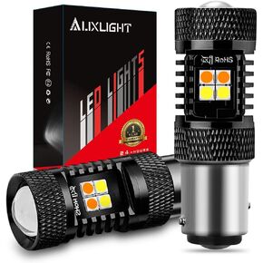 AUXLIGHT 1157 2057 2357 7528 BAY15D P21/5W Switchback LED Bulbs 16SMD Chipsets Parking Lights/Daytime Running Lights/DRL and Turn Signal Lights with Projector replacement, White/Amber (Pack of 2)