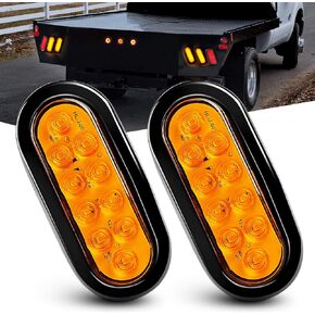 Nilight - TL-08 6 Inch Oval Amber LED Trailer Tail Lights 2PCS 10 LED W/Flush Mount Grommets Plugs IP67 Waterproof Turn Signals Trailer Lights for RV Truck Jeep, 2 Years Warranty