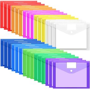 EOOUT 30 Pack 10 Color Plastic Envelopes Poly Envelopes, File Folders Clear Document Folders File Envelopes with Label Pocket A4 Size