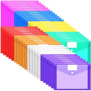 EOOUT 30 Pack 10 Color Plastic Envelopes Poly Envelopes, File Folders Clear Document Folders File Envelopes with Label Pocket A4 Size