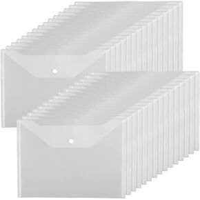 JIKIOU 30pcs Plastic Envelopes with Button Snap Closure Clear Plastic Poly Envelope Folders for Documents Waterproof Plastic File Folder Letter Size A4 Size for School and Office Supplies