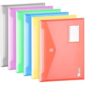 ABSOFINE 48 Pack Plastic Envelope File Folders, Transparent Folders for Documents A4 Letter Size with Label Pocket for School Home Work Office Organizer, Hook & Loop Closure, 100% Clear, Easy Storage