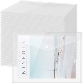 100 Pcs Clear Envelopes with Snap Button Closure A4 Letter Size Plastic Envelope Folder Poly Document Envelopes with Button Closure File Folders for School Home Office (Multicolor,Pocket Style)