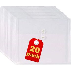 1InTheOffice Poly Envelopes Expandable Plastic Clear Envelope with Button & String Closure, Letter Size, Clear, 20 Pack