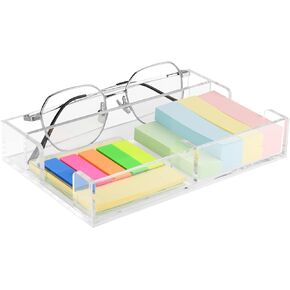 2IN1 Clear Acrylic Sticky Notepad Holder with Glasses Organization, Pop Note Dispenser, Desk Organization for Office Home