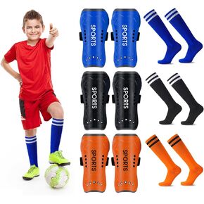 Shin Guards Soccer Youth, 3 Pair Kids Soccer Shin Guards and Soccer Socks, Breathable Football Shin Pads Boys Girls Soccer Shin Guards for Age 3-6-8-10-12 Kids Toddlers Children Teenagers