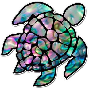 Sea Turtle Natural Shell Pearl Texture Green Purple - Vinyl Sticker Waterproof Decal