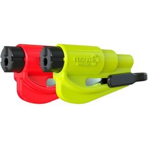 resqme Pack of 2 The Original Emergency Keychain Car Escape Tool, 2-in-1 Seatbelt Cutter and Window Breaker, Made in USA, Yellow, Red - Compact Emergency Hammer
