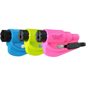 resqme Pack of 3 The Original Emergency Keychain Car Escape Tool, 2-in-1 Seatbelt Cutter and Window Breaker, Made in USA, Pink, Blue, Yellow - Compact Emergency Hammer